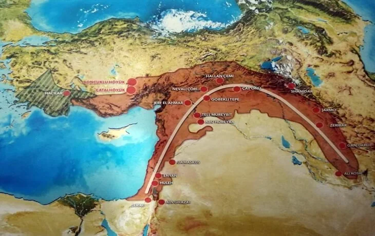 Bereketli Hilal'den Anadolu ve Avrupa'ya tarımın yayılışını gösteren harita